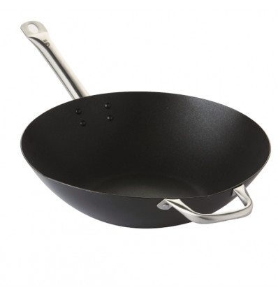 WOK 36CM CARBONSTAAL EXCALIBUR ANTIKLEEF