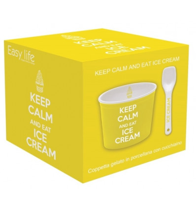 IJSROOM BOWL 8.5cm MET LEPEL GEEL HAPPY LIFE KEEP CALM AND EAT ICE CREAM