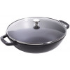 WOK 30CM ZWART MET GLAZEN DEKSEL