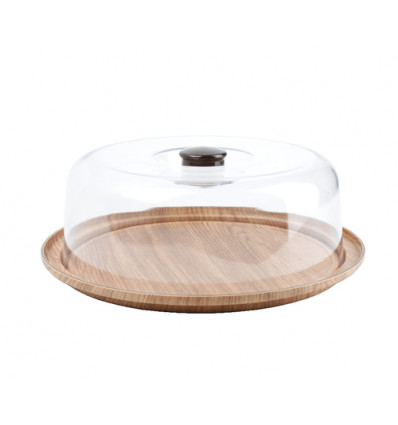 KAASKLOK MET STOLP HOUTKLEUR D30.5xH10.5 BUFFET TAARTSCHAAL