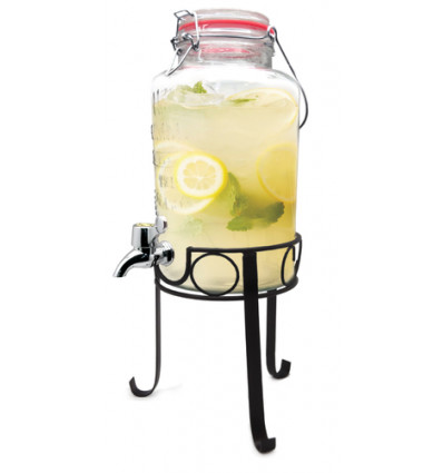 DRANKENDISPENSER 3L MET METALEN STEUN ronde sapdispenser met aftapkraantje