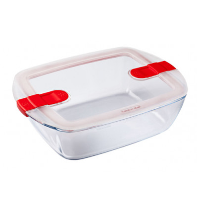 PYREX SCHAAL MET DEKSEL 2.5L RECHTHOEKIG 28x20x8cm COOK&HEAT BOROSILICAATGLAS