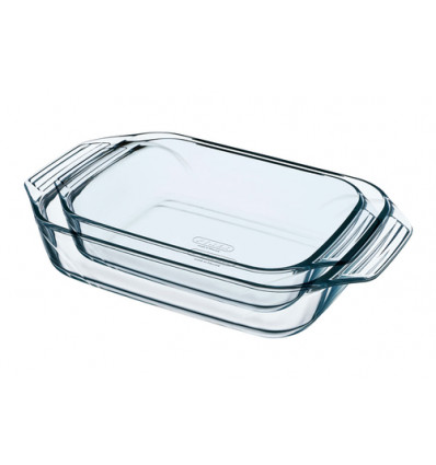 SET 2 PYREX BRAADSLEDEN RECHTHOEKIG 35x23cm 2,9L + 27x17cm 1,4L IRRESISTIBLE