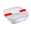 PYREX SCHAAL MET DEKSEL 2.2L VIERKANT 25x22x8cm COOK&HEAT BOROSILICAATGLAS