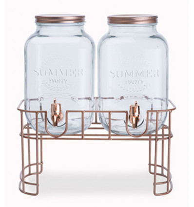 DRANKENDISPENSER DUBBEL 2x3L MET VOET sapdispenser met kraantje limonade jar