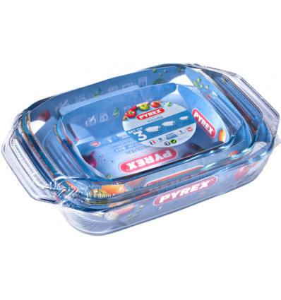 SET 3 PYREX OVENSCHOTELS 1,4L+3,1L+4L RECHTHOEKIG