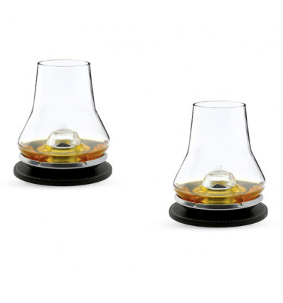SET 2 WHISKY DEGUSTATIEGLAZEN MET SOKKEL EN ONDERZETTER PEUGEOT ATMOSPHERE