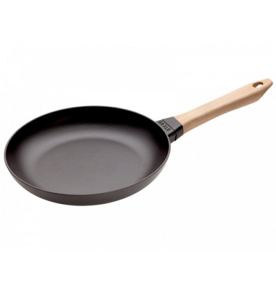 BRAADPAN 28CM ZWART MET HOUTEN STEEL STAUB