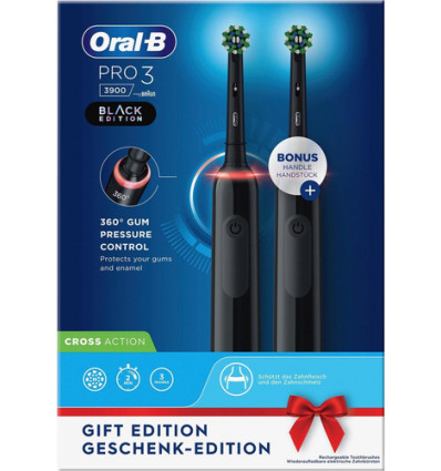 SET 2 TANDENBORSTELS PRO3900 ZWART ORALB CROSS ACTION BRAUN