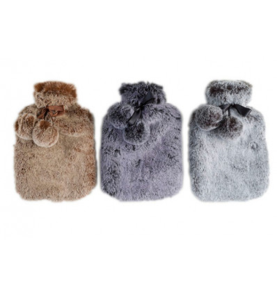 WARMWATERKRUIK 2L 36x20cm PELS POMPOMS ASSORTI