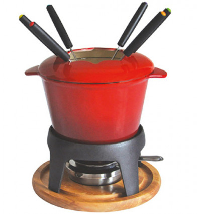 FONDUESET ROOD 17cm ideaal vr.vlees,kaas,chocoladefondue