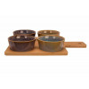 SERVEERPLANK BAMBOE MET 4 BOWLS D10x4CM MET HANDVAT