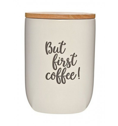 VOORRAADPOT KERAMIEK MATCREME 1L KOFFIE MET HOUTEN DEKSEL