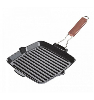 GRILL VIERK. 24x24CM ZWART FONTIGNAC GRILLPLAAT GIETIJZER MT INKLAPBARE GREEP