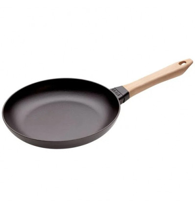 BRAADPAN 26CM ZWART MET HOUTEN STEEL STAUB
