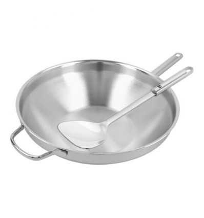 WOK MET STEEL 32CM +GRATIS WOKSPATEL inhoud 3,5L met tegengreep APOLLO