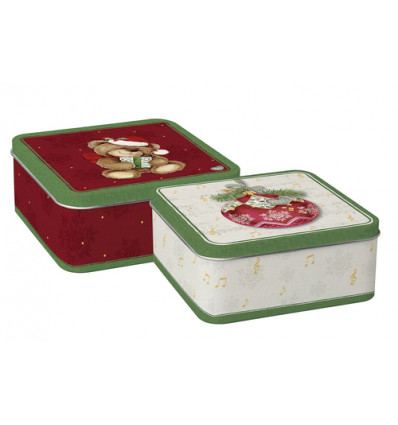 SET 2 KOEKJESDOZEN KERSTBAL TEDDYBEER