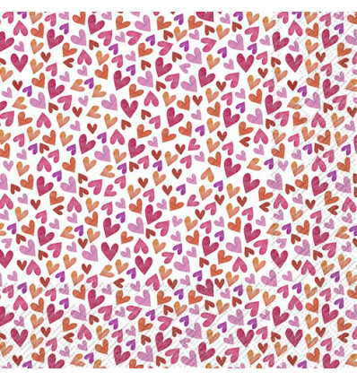20 SERVETTEN 33x33 LOTS OF HEARTS ROSE IHR
