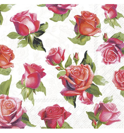 20 SERVETTEN 33x33 ELEG. ROSES LIGHTGREY IHR