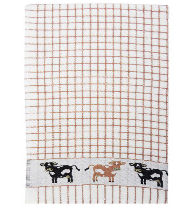 KEUKEN HANDDOEK BRUIN KOE 67x50 COW 100% katoen POLI DRI