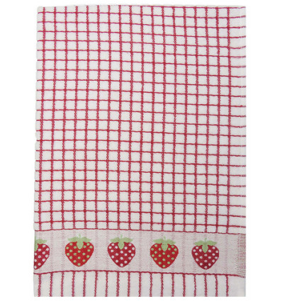 KEUKEN HANDDOEK ROOD AARDBEI 67x50cm 100% katoen POLI DRI