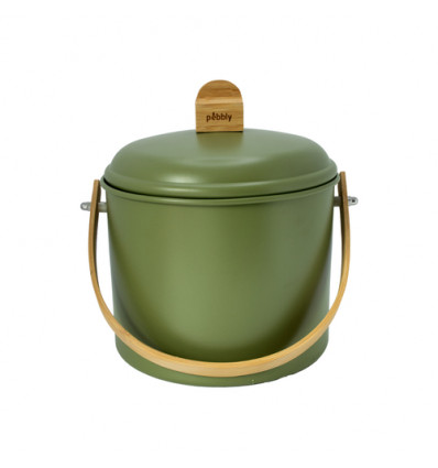 TAFELRESTJES GROEN METAL/BAMBOO 7L COMPOSTEMMER MET KOOLFILTER