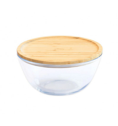 VOORRAADPOT GLAS 1600ML ROND BAMBOE DEKSEL