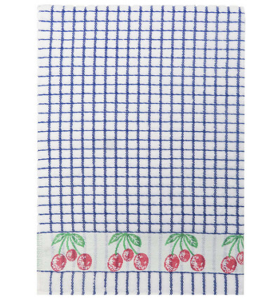 KEUKEN HANDDOEK BLAUW KERS 67x50 CHERRY 100% katoen POLI DRI
