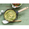 BRAADPAN 28CM ZWART MET HOUTEN STEEL STAUB