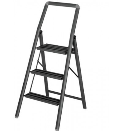 TRAPLADDER 3 TREDEN ZWART WENKO ALU KEUKENTRAPJE 3TREDEN