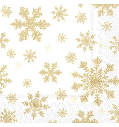 20 SERVETTEN 33x33cm FALLING SNOWFLAKES WHITE GOLD