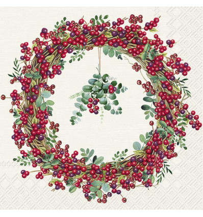 20 SERVETTEN 33x33cm BERRY WREATH CREAM