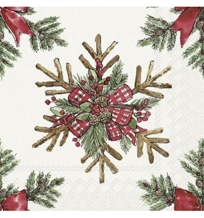 20 SERVETTEN 33x33cm STARS BRANCHES GREY