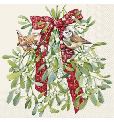 20 SERVETTEN 33x33cm BIRD MISTLETOE CREAM