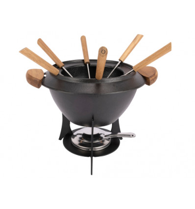FONDUE GIETIJZER 23CM + 6 FONDUEVORKJES ASPEN ZWART