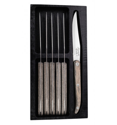 6 STEAKMESSEN GRIJZE PAKKA LAGUIOLE GLAD LEMMET