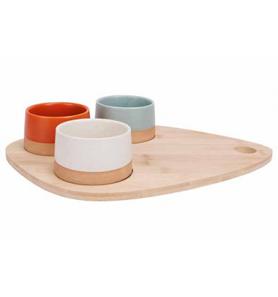 APERO-SET: 3 BOWLS MET SERVEERPLANK DELA
