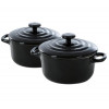 SET 2 MINI STOOFPOTJES 10CM ZWART AARDEWERK COCOTTE BOURGOGNE