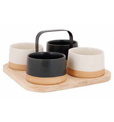 APEROSET: 4 BOWLS + SERVEERPLANK BAMBOE