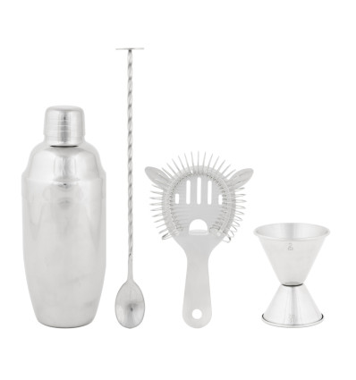 COCKTAILSET:BARLEPEL MAAT ZEEF EN SHAKER 4DELIGE SET