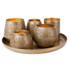 5 THEELICHTHOUDERS+SCHAAL BRASS GOLD GIFTSET 6DELIG NOYA