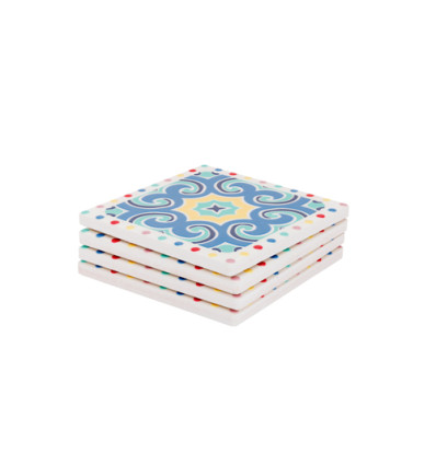 SET 4 GLASONDERZETTERS VIERKANT 10x10cm STONEWARE