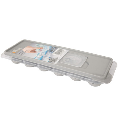 IJSBLOKJESHOUDER MET DEKSEL GRIJS TRANS 12 RONDE BLOKJES 9.5x27xH3.8cm