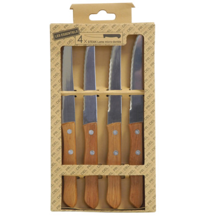 SET 4 STEAKMESSEN PRADEL HOUTEN HANDVAT