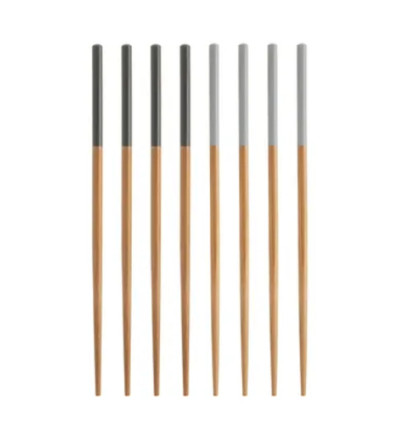 4 SETS VAN 2 EETSTOKJES BAMBOE 24CM GRIJS BLAUW